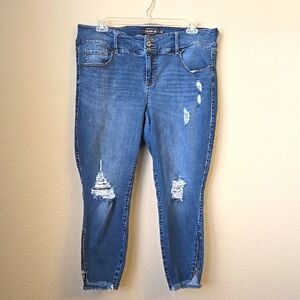 Torrid Blue Ankle Cropped Jeans with Distressed Details